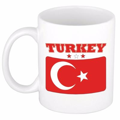 Koffie mok - Turkije - vlag print - 300 ml - wit - keramiek - Supporters - Landen - Beker