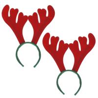 Rendier diadeem - 2x - rood/groen - vilt - haarband - verkleedaccessoire