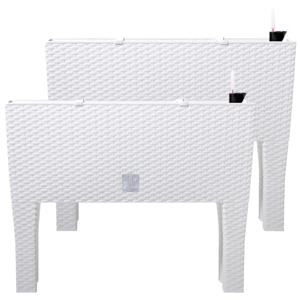 Bloembak/plantenbak op poten Rato - 3x stuks - met irrigatiesysteem - wit - 60 x 25 x 46 cm