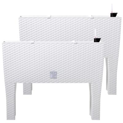 Bloembak/plantenbak op poten Rato - 3x stuks - met irrigatiesysteem - wit - 60 x 25 x 46 cm