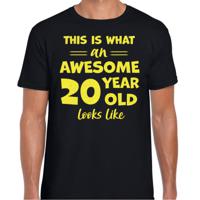 Cadeau T-shirt voor heren - leeftijd 20 jaar - awesome - zwart - glitter geel - Verjaardagsfeest