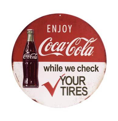 Coca-Cola & Tire Check Metalen Bord met Relief - Ø31cm