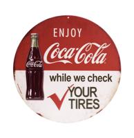 Coca-Cola & Tire Check Metalen Bord met Relief - Ø31cm