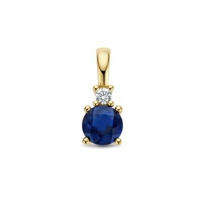 14K Geelgouden Hanger met September Geboortesteen & Diamant 0.02ct - 10,5mm