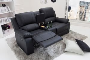 Exclusieve 2-zits bioscoopfauteuil HOLLYWOOD 190cm zwarte TV-fauteuil met bekerhouder - 39474