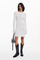 Geribde tricot jurk - WHITE - XS - thumbnail