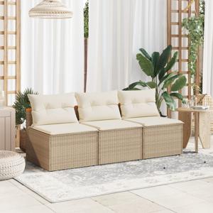 Tuinbanken 2 st zonder armleuning met kussens poly rattan beige