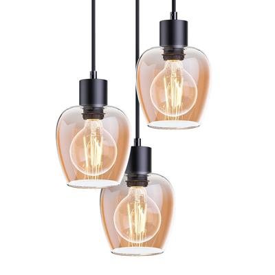 HOFTRONIC™ Zora - LED Hanglamp Glas - Amberkleurig - 3 lichtpunten - E27 - Zwart - IP20 - Hanglamp glazen bollen