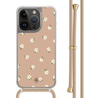 iPhone 14 Pro hoesje met beige koord - Sweet daisies