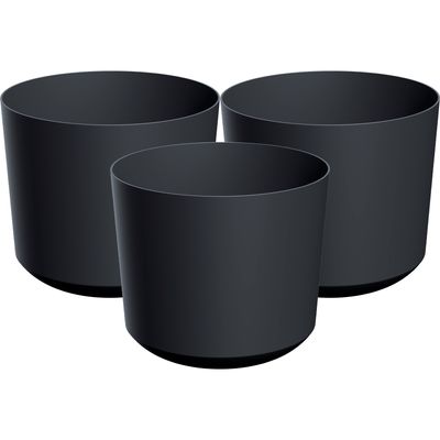 Plantenpot/bloempot Babylon - 3x - kunststof - buiten/binnen - antraciet grijs - D12 x H12 cm