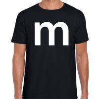 Letter M verkleed/ carnaval t-shirt zwart voor heren - thumbnail