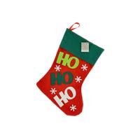 Kerstsok rood/groen Ho Ho Ho 45 cm cm - Kerstversiering/kerstdeco - thumbnail