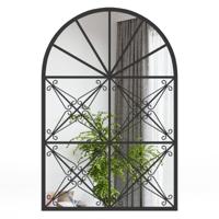 Boogvormige Raamspiegel 58 x 87 cm Decoratieve Wandspiegel met Metalen Frame Hangende Raamdecoratiespiegel Zwart
