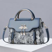 Pink PU Leather Mini Handbag - Floral Print Crossbody Square Bag Multicolor-4 / one-size