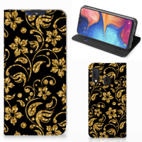 Samsung Galaxy A20e Smart Cover Gouden Bloemen - thumbnail