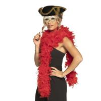 Carnaval gemaskerd bal verkleed set - Venetiaans masker goud - Boa in rood - driesteek hoed