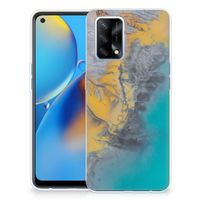 OPPO A74 4G TPU Siliconen Hoesje Marble Blue Gold - thumbnail