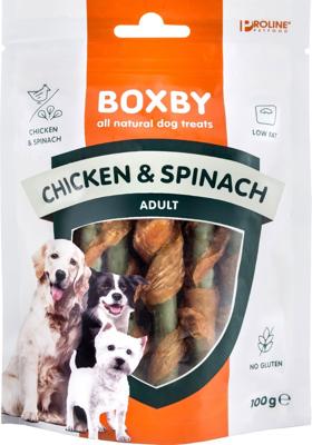 Proline Boxby chicken & spinach sticks 100 gram - Gebr de boon