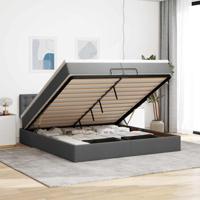 Ottoman bed met matrassen en LED's 200x200cm stof donkergrijs