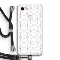 Zwart-witte kubussen: Pixel 3 Transparant Hoesje met koord