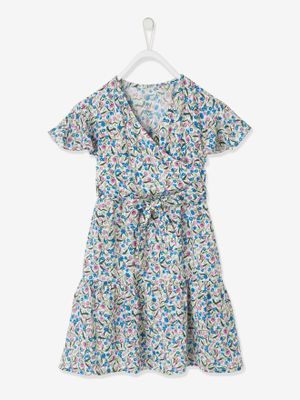 Overslagjurk met print meisjes ecru-bloemen