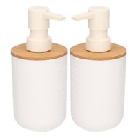 Zeeppompje/dispenser - 2x - wit - bamboe - 300 ml - keuken/badkamer/toilet