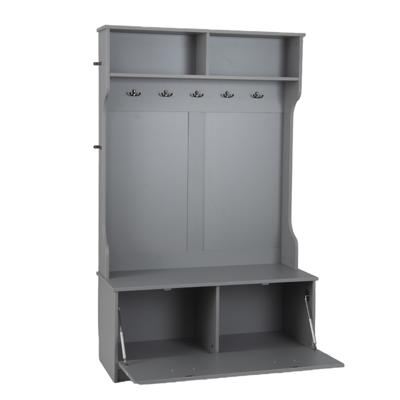 Kledingstandaard met Zitbank & 5 Dubbele Haken Garderobe Hal Garderobe 100 x 40 x 160 cm Grijs