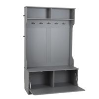 Kledingstandaard met Zitbank & 5 Dubbele Haken Garderobe Hal Garderobe 100 x 40 x 160 cm Grijs