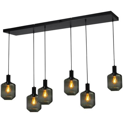 Masterlight 6-lichts hanglamp - zwart -Porto met Jagger green glazen - 2711-05-05-130-25610