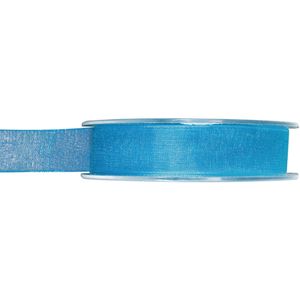 1x Turquoise organzalint rollen 1,5 cm x 20 meter cadeaulint verpakkingsmateriaal   -
