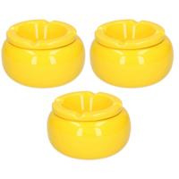 Stormasbak - 3x stuks - geel - rond - 11 cm - keramiek - asbak voor buiten - terras asbak