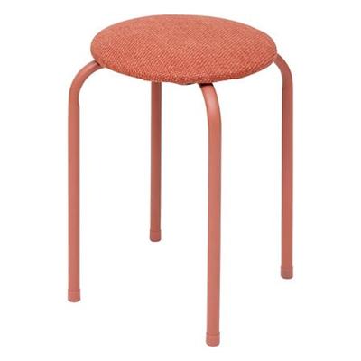 5Five Stapelbaar zit krukje Fierra - metaal/polyester - roze - D38 x H46 cm - stoelen