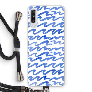 Blauwe golven: Samsung Galaxy A70 Transparant Hoesje met koord
