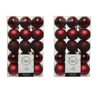 60x stuks kunststof kerstballen donkerrood (oxblood) 6 cm glans/mat/glitter - Kerstbal - thumbnail