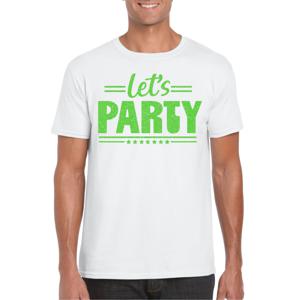 Bellatio Decorations Verkleed shirt voor heren - lets party - wit - glitter - carnaval/themafeest 2XL  -