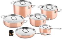 DUCQ Pannenset - Kookpan ø 20, 20, 24 cm & Steelpan ø 16 cm & Braadpan ø 28 cm & Koekenpan ø 26 cm + Deksels - Inductie - Koper - 6 Delig