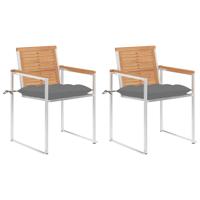 Tuinstoelen 2 st met kussens massief teakhout en staal