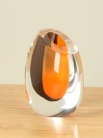 Vaasje glas ovaal oranje/zwart, 11 cm