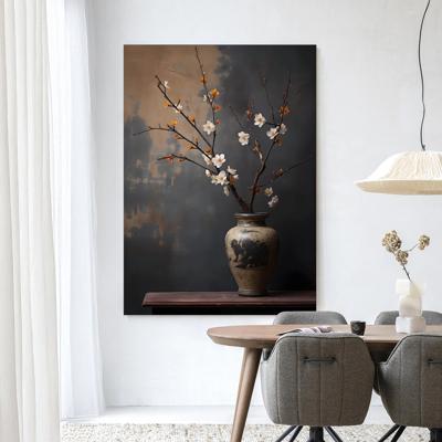 Urban Cotton Wandkleed 'Dark Blossom Vase' 145 x 190cm in Frame - black