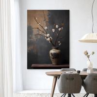 Urban Cotton Wandkleed 'Dark Blossom Vase' 145 x 190cm in Frame - black