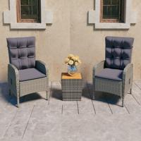 3-delige Bistroset poly rattan en acaciahout grijs