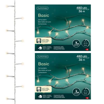 Kerstverlichting - 2x - 480 led lampjes -warm wit -3600 cm - transparant snoer -timer en dimmer