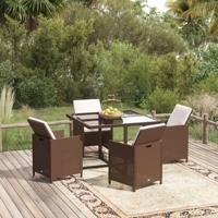 5-delige Tuinset met kussens poly rattan bruin