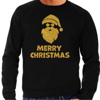 Foute Kersttrui/sweater voor heren - Merry Christmas - zwart - glitter goud - kerstman - thumbnail