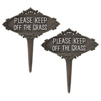 Esschert Design grasveld/gazon bordje - 2x - niet op het gras - gietijzer - 21 x 23 cm