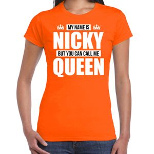 Naam cadeau t-shirt my name is Nicky - but you can call me Queen oranje voor dames