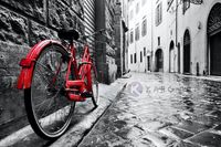 Karo-art Schilderij - Rode fiets , Zwart wit rood , 3 maten , Wanddecoratie - thumbnail