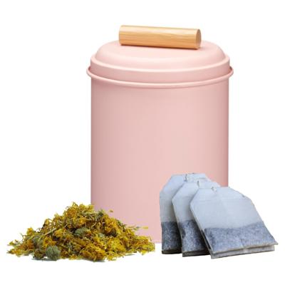 Thee bewaarblik - roze - metaal - 14 x 20 cm - theeblik - losse thee