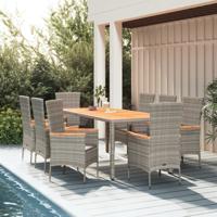 9-delige Tuinset met kussens poly rattan grijs