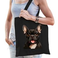 Cadeau tas voor hondenliefhebbers - zwart - Franse Bulldog - cartoon - katoen - 42 x 38 cm